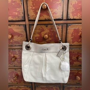 Coach White and Silver Shoulder Bag with snowflake charm